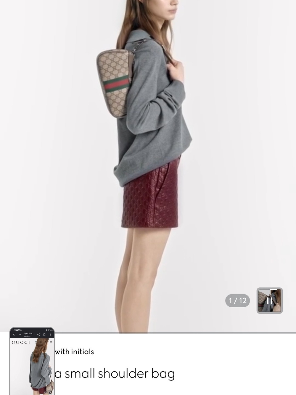 Gucci GG Supreme Canvas Shoulder Bag in Beige with Web Stripe - Picture 10 of 11